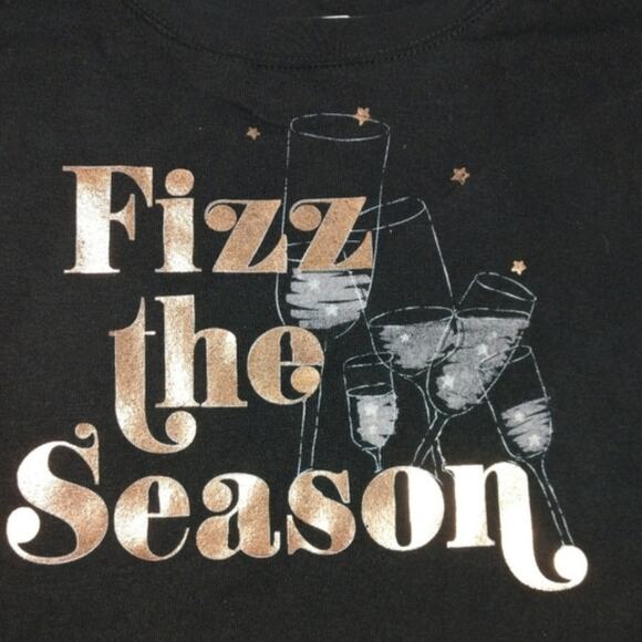 NWT Black Fizz the Season Metallic Graphic Cropped Sweatshirt size Large - Picture 2 of 5